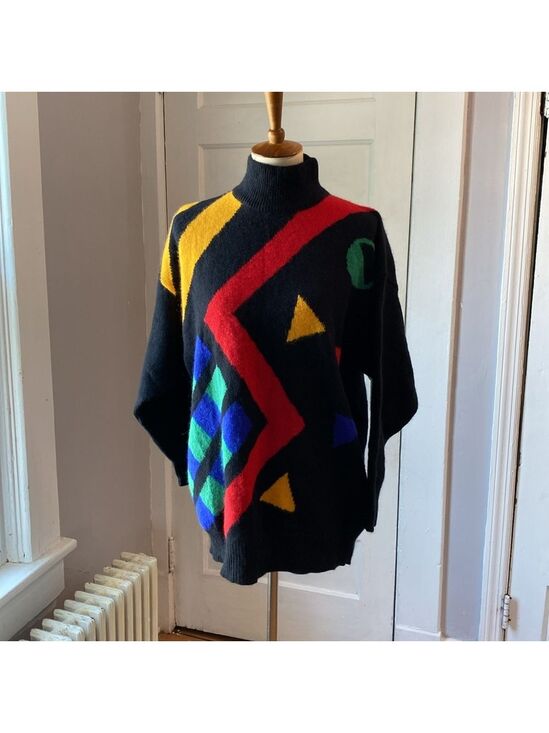 I.B. Sports Sweaters - Vintage IB Sports Geometric Color Block Angora Lambswool Blend Sweater, Size M